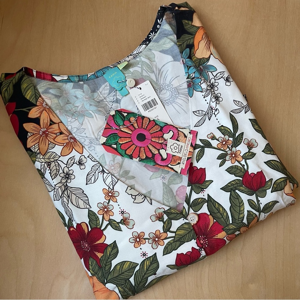 NWT Farm Rio Anthropologie Floral Blouse White Red Green Size S Small - Picture 6 of 7